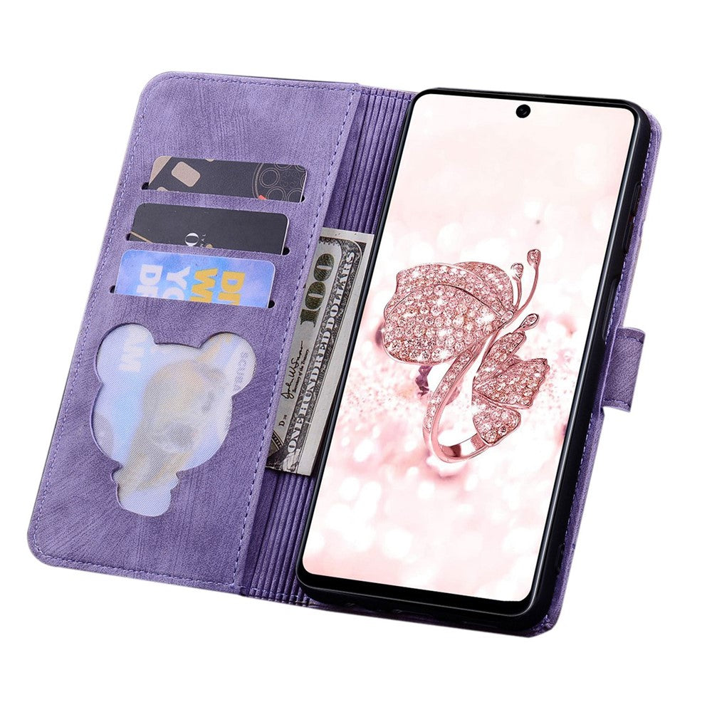For Samsung Galaxy A53 5G Drop-proof Wallet Case Cherry Blossom Cat Imprinted PU Leather Stand Anti-scratch Flip Cover with Strap