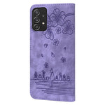 For Samsung Galaxy A53 5G Drop-proof Wallet Case Cherry Blossom Cat Imprinted PU Leather Stand Anti-scratch Flip Cover with Strap