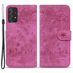 For Samsung Galaxy A53 5G Drop-proof Wallet Case Cherry Blossom Cat Imprinted PU Leather Stand Anti-scratch Flip Cover with Strap