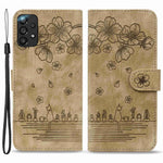 Til Samsung Galaxy A33 5G Anti-fald Fuld Dækning Telefon Pung Etui Kirsebærblomst Kat Imprægneret PU Læder Stativ Flip Cover med Strop