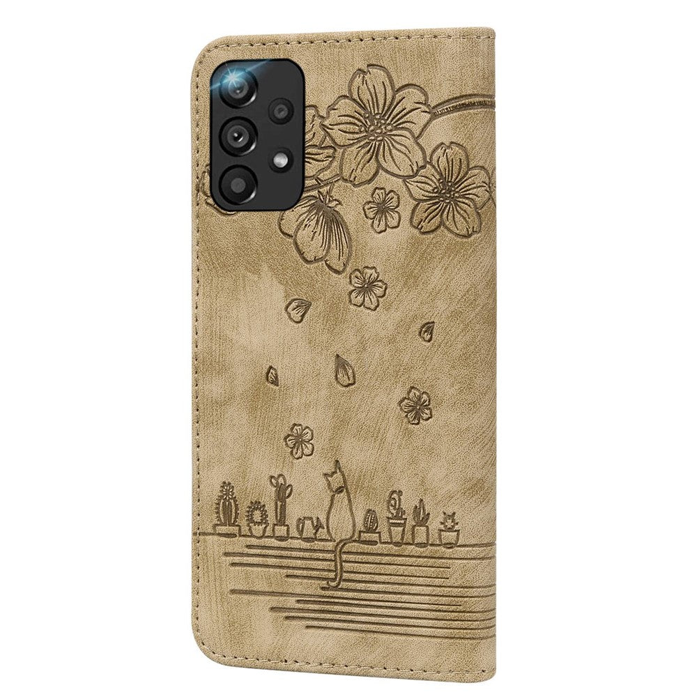 Til Samsung Galaxy A33 5G Anti-fald Fuld Dækning Telefon Pung Etui Kirsebærblomst Kat Imprægneret PU Læder Stativ Flip Cover med Strop