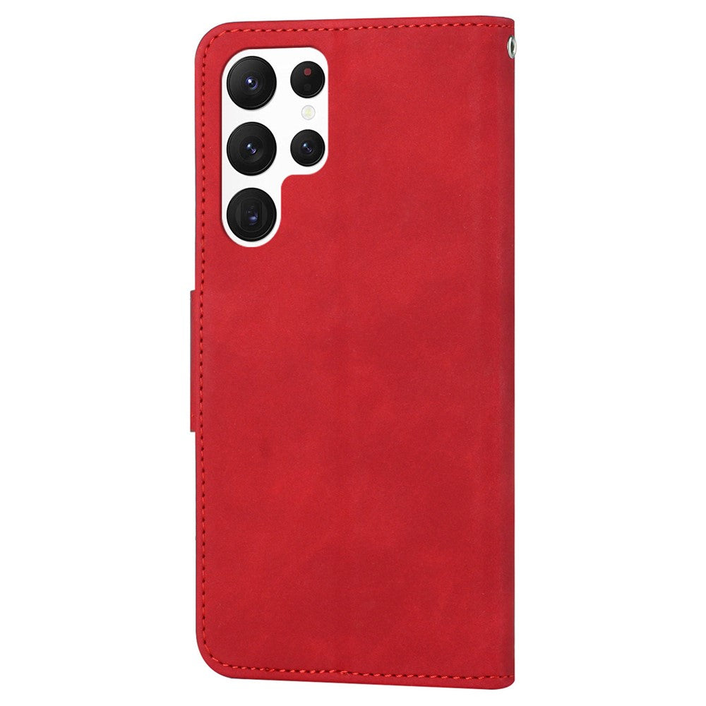 For Samsung Galaxy S22 Ultra 5G Solid Color Drop-proof Phone Case PU Leather Wallet Stand Cover