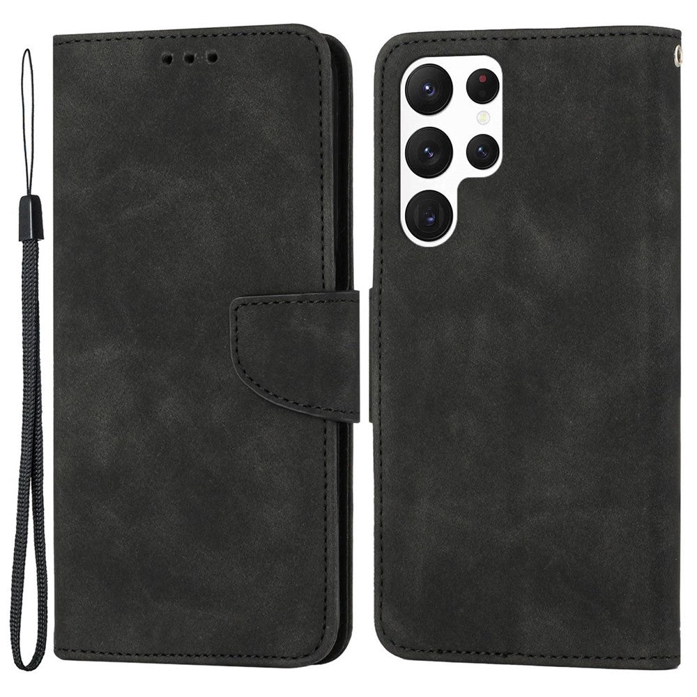 For Samsung Galaxy S22 Ultra 5G Solid Color Drop-proof Phone Case PU Leather Wallet Stand Cover