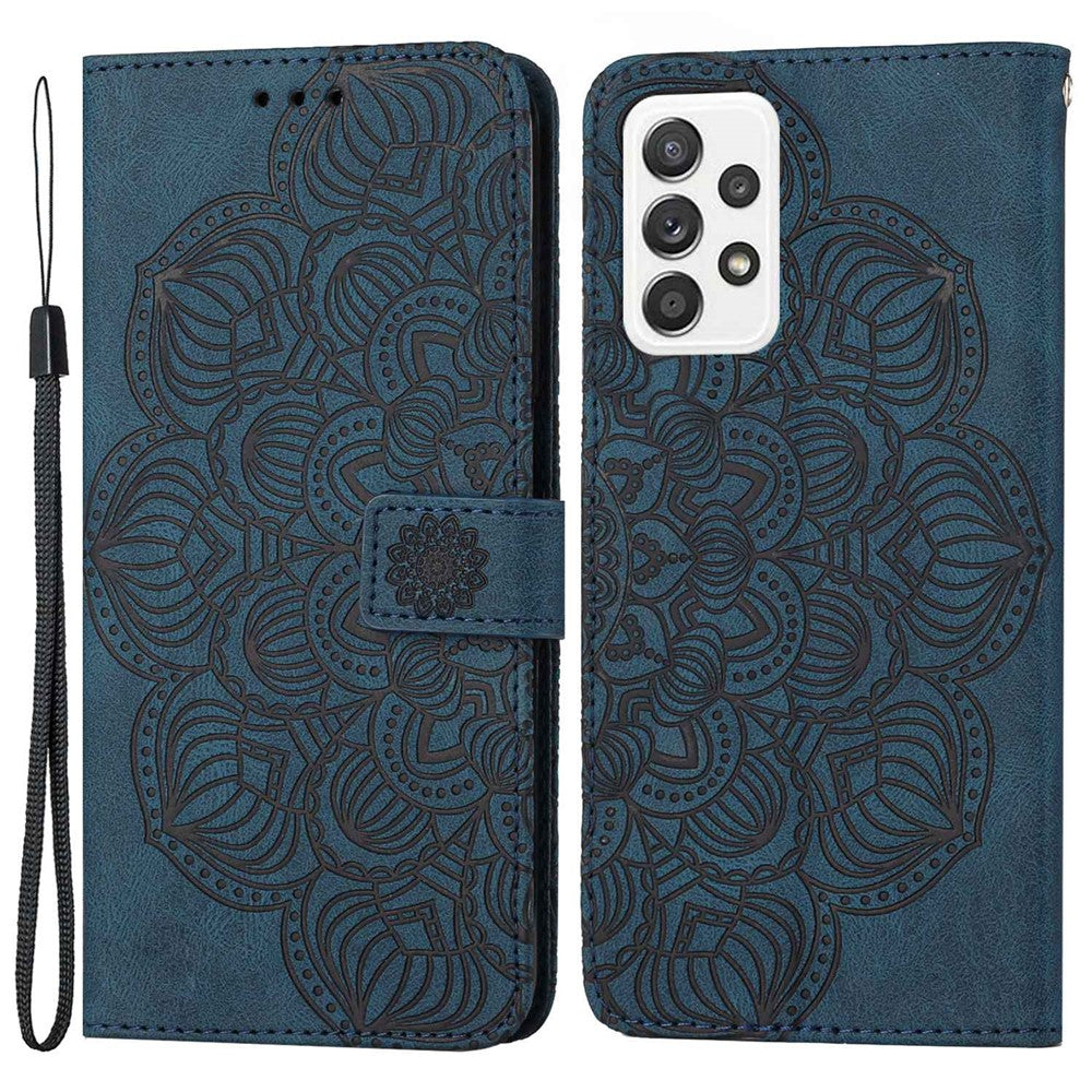 For Samsung Galaxy A52 5G/4G/A52s 5G Magnetic Clasp PU Leather Stand Mandala Flower Imprinted Phone Case Shockproof Mobile Phone Wallet Cover