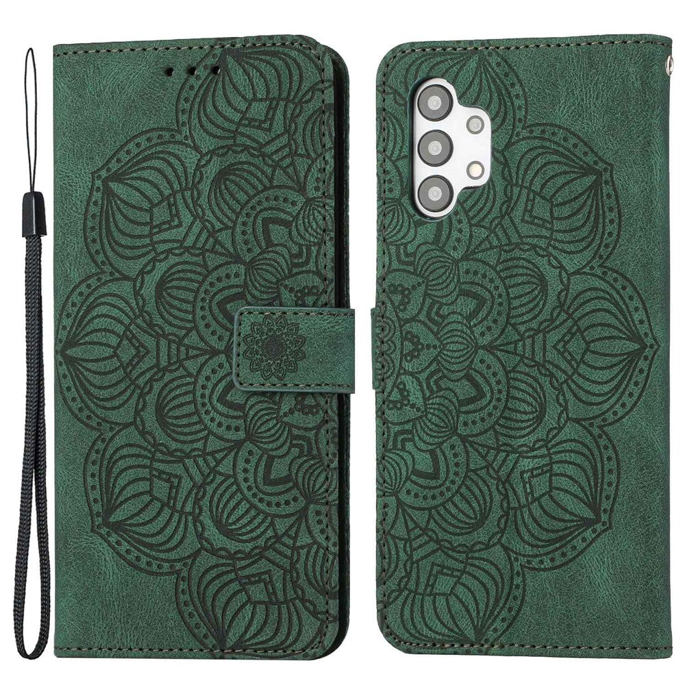 For Samsung Galaxy A13 4G Mandala Flower Imprinted Shockproof Phone Case PU Leather Stand Wallet Phone Shell