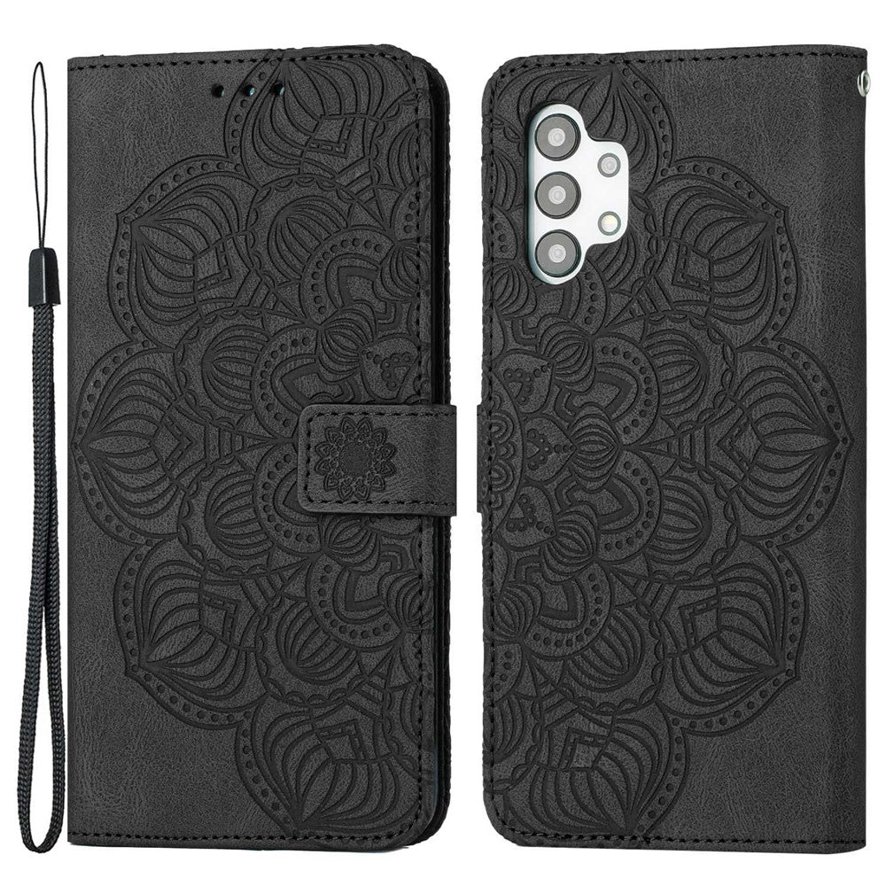 For Samsung Galaxy A13 4G Mandala Flower Imprinted Shockproof Phone Case PU Leather Stand Wallet Phone Shell
