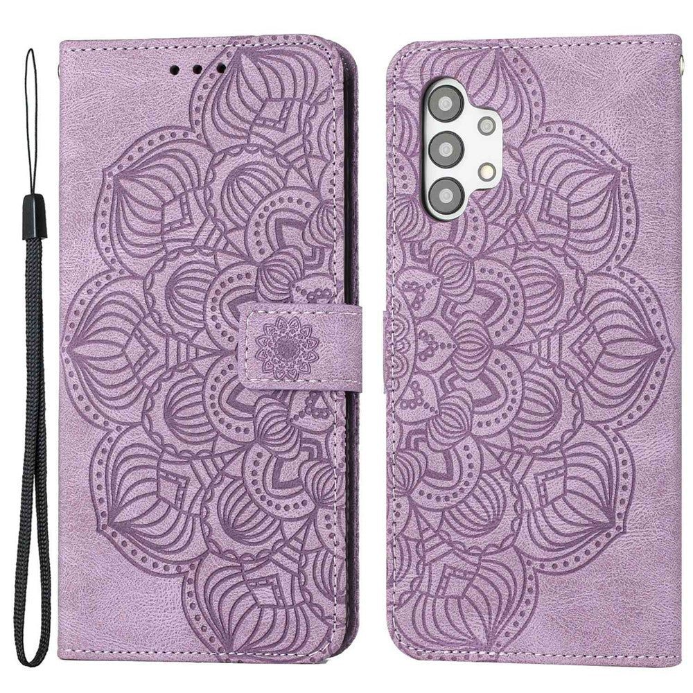 For Samsung Galaxy A13 4G Mandala Flower Imprinted Shockproof Phone Case PU Leather Stand Wallet Phone Shell