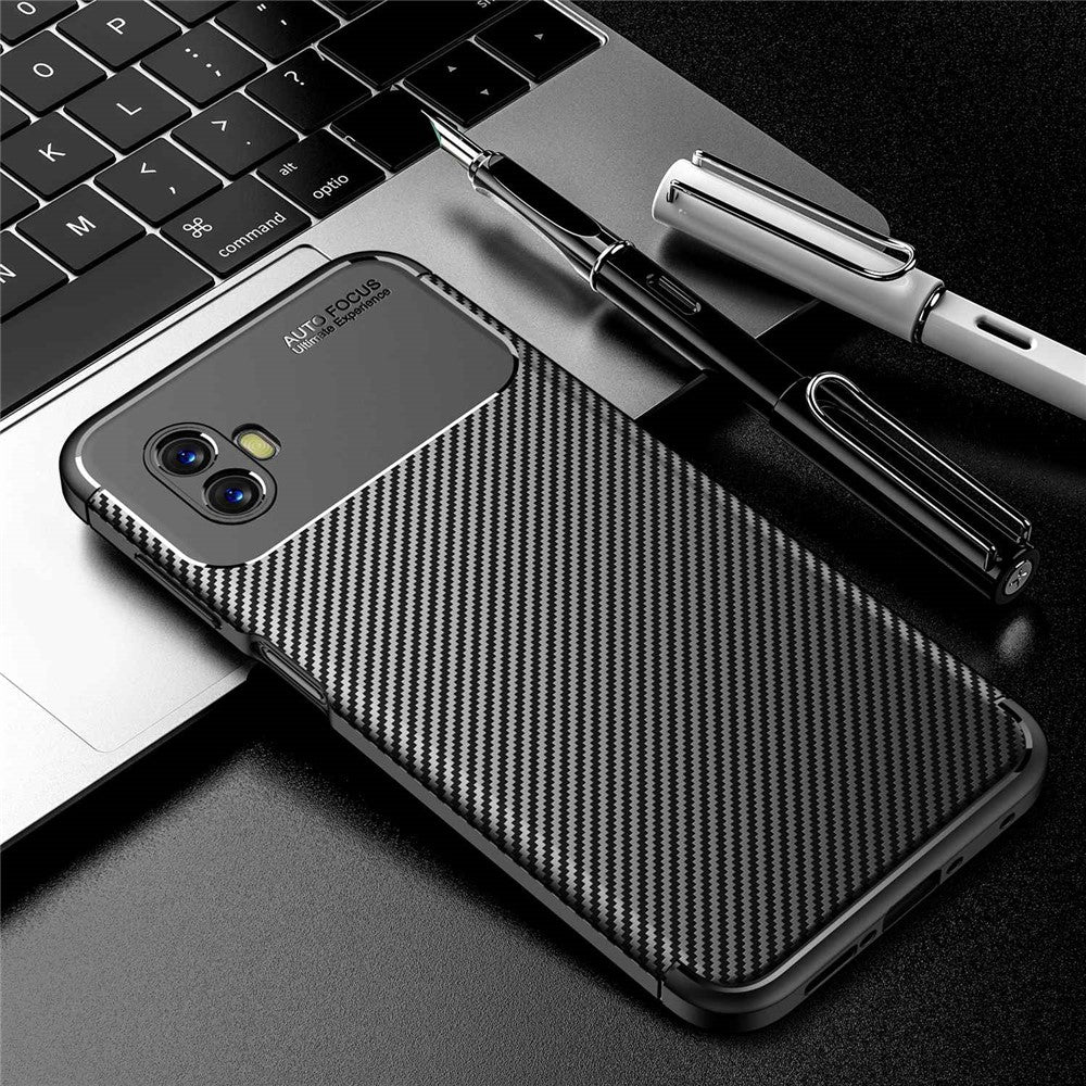 Til Samsung Galaxy Xcover 6 Pro 5G cover – kulfibertekstur, ridsefast, blød TPU, stødsikker bagskal