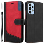 For Samsung Galaxy A23 5G (Global Version) / 4G Mobile Phone Bag Shell PU Leather Wallet Stand Three-color Splicing Style Phone Protection Case