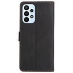 For Samsung Galaxy A23 5G (Global Version) / 4G Mobile Phone Bag Shell PU Leather Wallet Stand Three-color Splicing Style Phone Protection Case