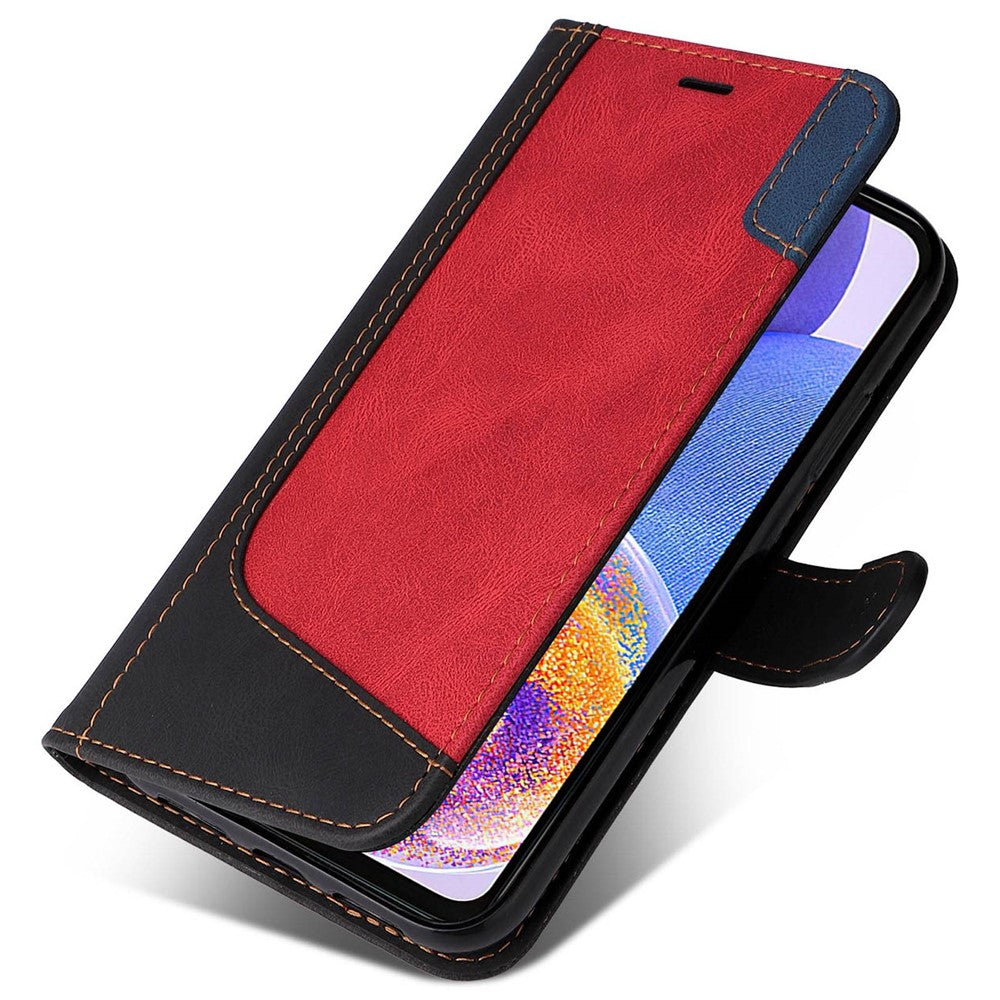 For Samsung Galaxy A23 5G (Global Version) / 4G Mobile Phone Bag Shell PU Leather Wallet Stand Three-color Splicing Style Phone Protection Case