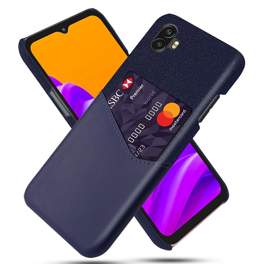 For Samsung Galaxy Xcover Pro 2 5G Ultra Slim Phone Cover with Card Holder Shockproof Cloth Texture PU Leather Coated PC Phone Case