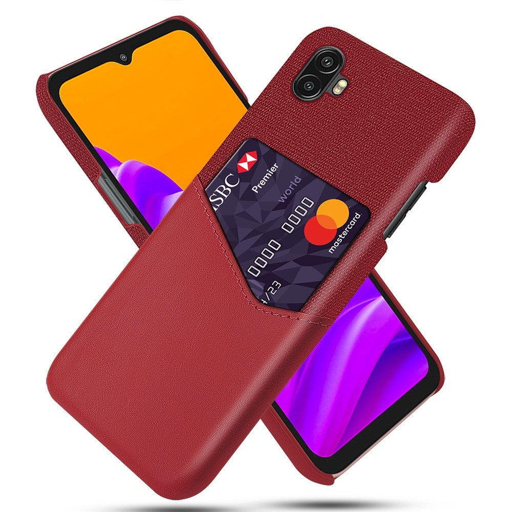 For Samsung Galaxy Xcover Pro 2 5G Ultra Slim Phone Cover with Card Holder Shockproof Cloth Texture PU Leather Coated PC Phone Case
