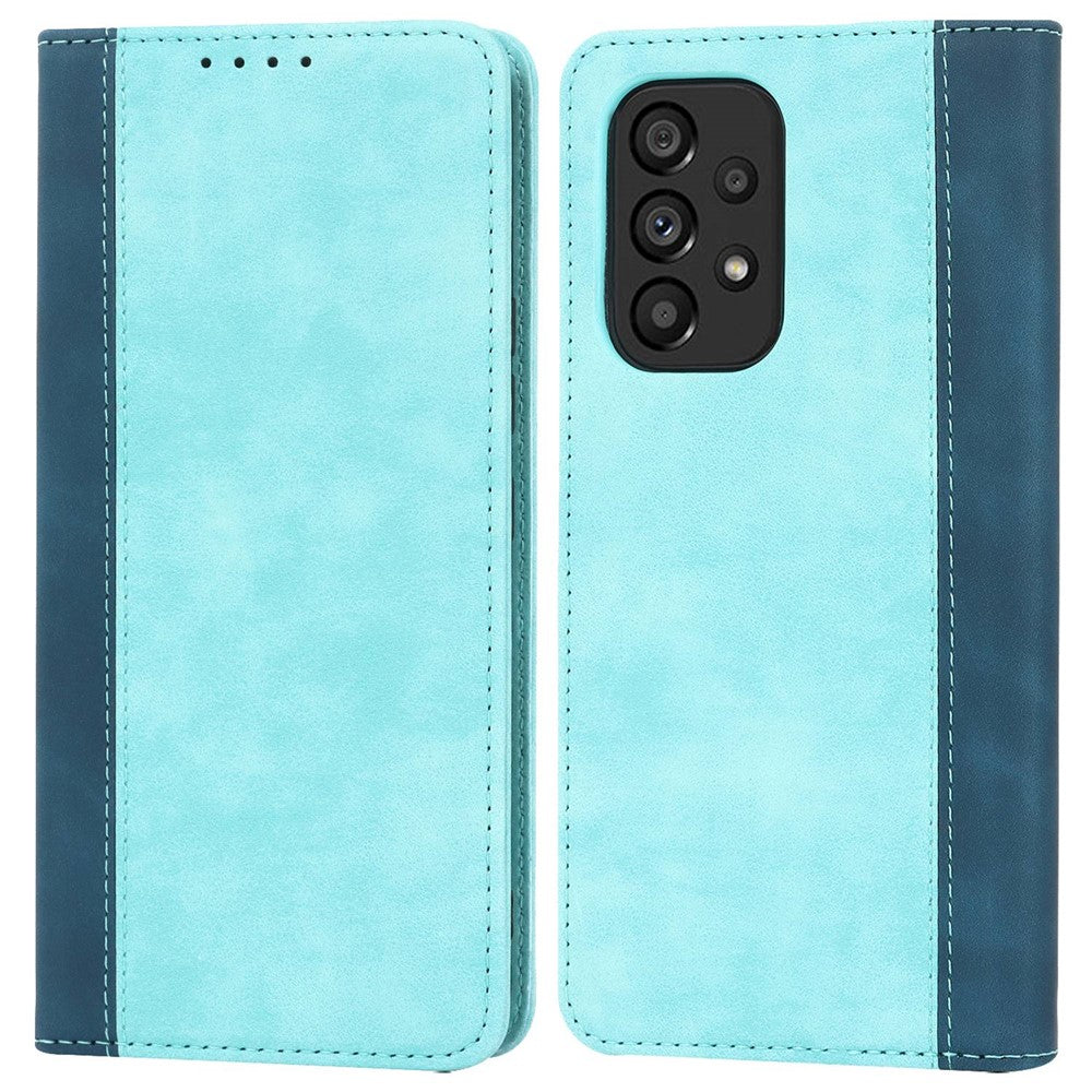 For Samsung Galaxy A53 5G Bi-color Splicing Magnetic Auto-absorbed PU Leather Phone Case with Wallet Stand