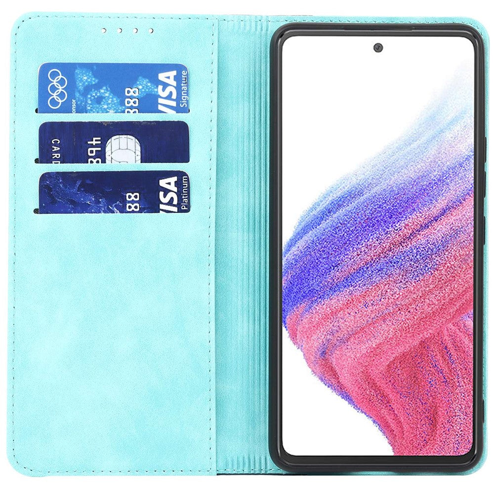 For Samsung Galaxy A53 5G Bi-color Splicing Magnetic Auto-absorbed PU Leather Phone Case with Wallet Stand