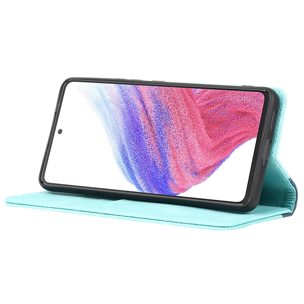 For Samsung Galaxy A53 5G Bi-color Splicing Magnetic Auto-absorbed PU Leather Phone Case with Wallet Stand