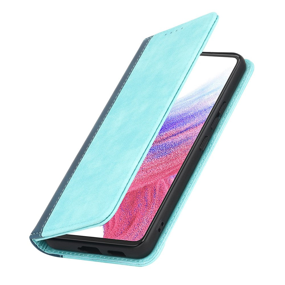 For Samsung Galaxy A53 5G Bi-color Splicing Magnetic Auto-absorbed PU Leather Phone Case with Wallet Stand