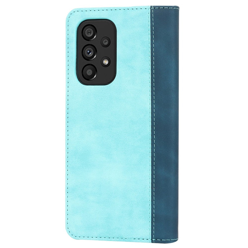 For Samsung Galaxy A53 5G Bi-color Splicing Magnetic Auto-absorbed PU Leather Phone Case with Wallet Stand