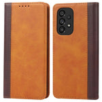 For Samsung Galaxy A53 5G Bi-color Splicing Magnetic Auto-absorbed PU Leather Phone Case with Wallet Stand