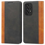 For Samsung Galaxy A53 5G Bi-color Splicing Magnetic Auto-absorbed PU Leather Phone Case with Wallet Stand