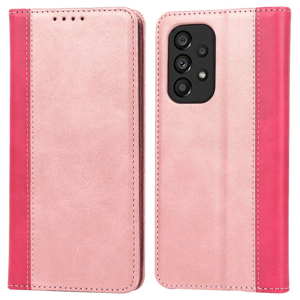 For Samsung Galaxy A53 5G Bi-color Splicing Magnetic Auto-absorbed PU Leather Phone Case with Wallet Stand