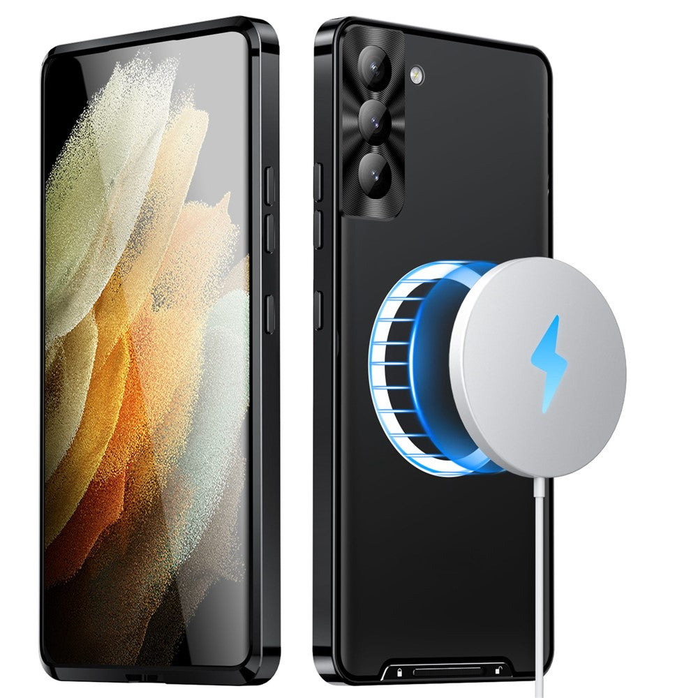 Samsung Galaxy S21+ 5G Fallsäkert Matt Mobilskal Magnetiskt Absorberande TPU Baksida med Metallkant Integrerat Linsskydd