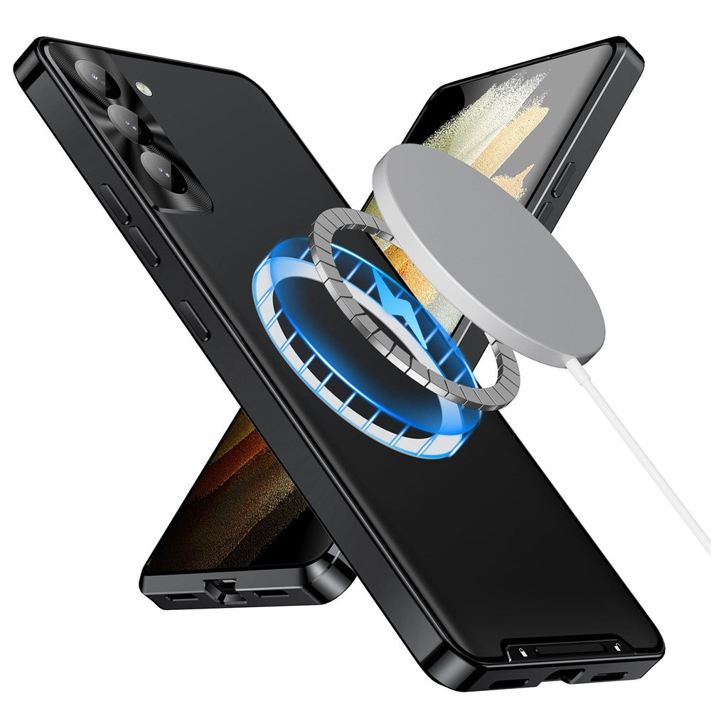 Samsung Galaxy S21+ 5G Fallsäkert Matt Mobilskal Magnetiskt Absorberande TPU Baksida med Metallkant Integrerat Linsskydd