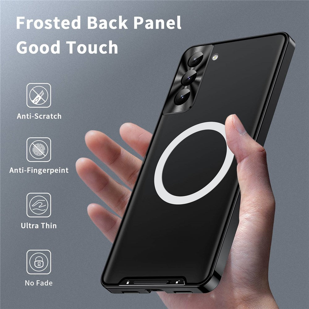 Samsung Galaxy S21+ 5G Fallsäkert Matt Mobilskal Magnetiskt Absorberande TPU Baksida med Metallkant Integrerat Linsskydd