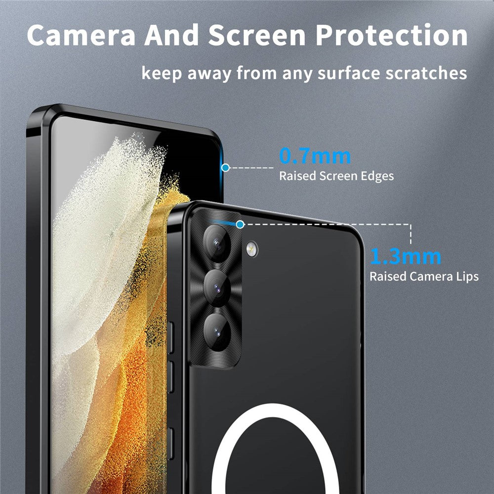 Samsung Galaxy S21+ 5G Fallsäkert Matt Mobilskal Magnetiskt Absorberande TPU Baksida med Metallkant Integrerat Linsskydd