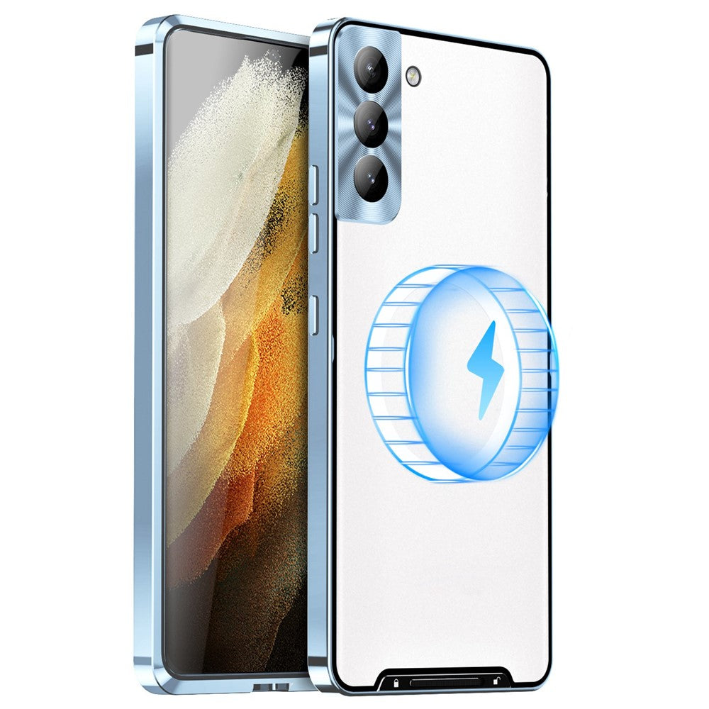 Samsung Galaxy S21+ 5G Fallsäkert Matt Mobilskal Magnetiskt Absorberande TPU Baksida med Metallkant Integrerat Linsskydd