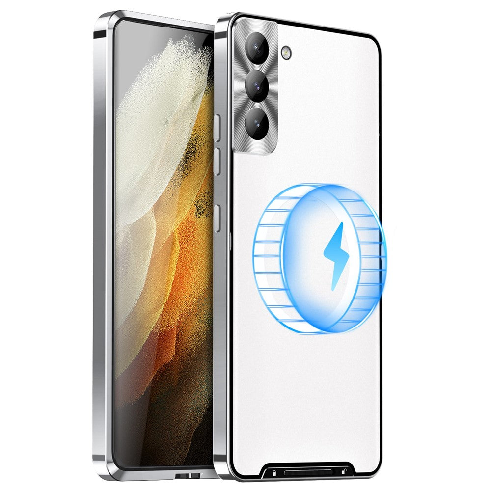Samsung Galaxy S21+ 5G Fallsäkert Matt Mobilskal Magnetiskt Absorberande TPU Baksida med Metallkant Integrerat Linsskydd
