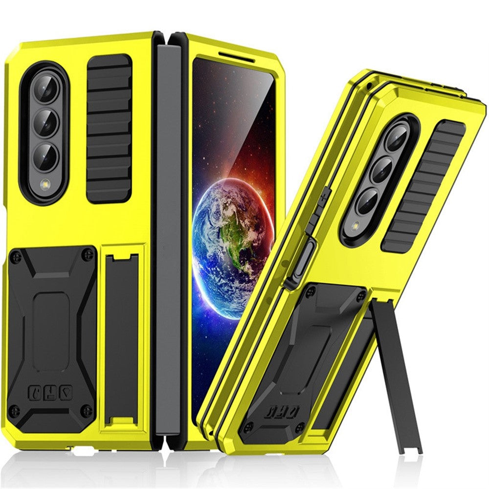 For Samsung Galaxy Z Fold4 5G Anti-shock Phone Case Metal + Silicone + PC Dust-proof Anti-fall Back Cover with Magnetic Kickstand