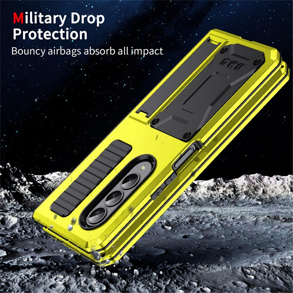 For Samsung Galaxy Z Fold4 5G Anti-shock Phone Case Metal + Silicone + PC Dust-proof Anti-fall Back Cover with Magnetic Kickstand