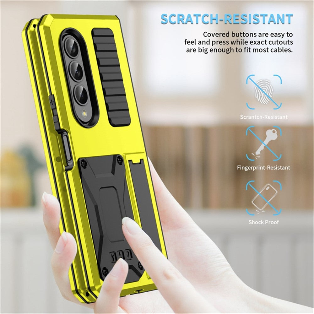 For Samsung Galaxy Z Fold4 5G Anti-shock Phone Case Metal + Silicone + PC Dust-proof Anti-fall Back Cover with Magnetic Kickstand