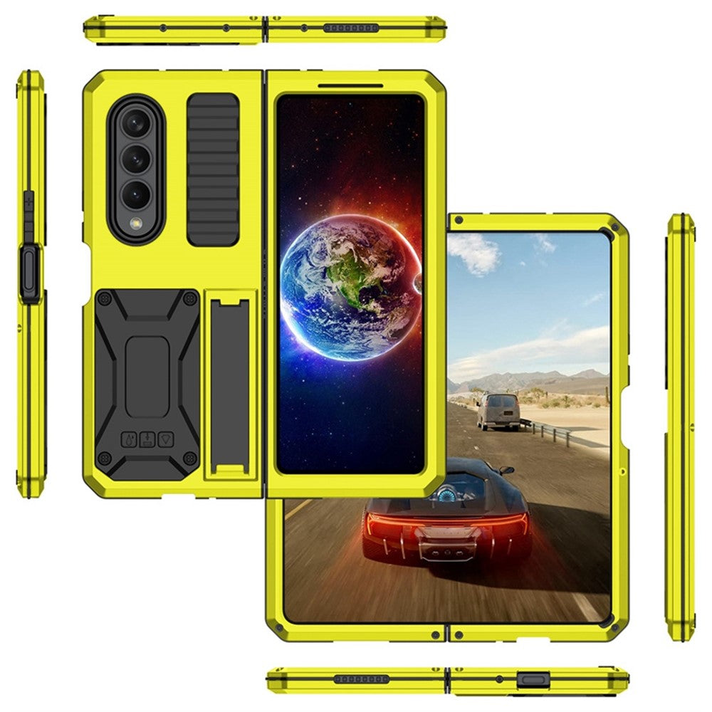 For Samsung Galaxy Z Fold4 5G Anti-shock Phone Case Metal + Silicone + PC Dust-proof Anti-fall Back Cover with Magnetic Kickstand