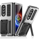 For Samsung Galaxy Z Fold4 5G Anti-shock Phone Case Metal + Silicone + PC Dust-proof Anti-fall Back Cover with Magnetic Kickstand