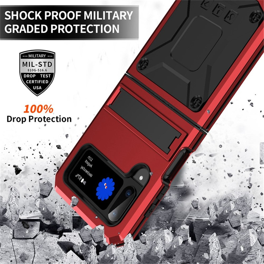 For Samsung Galaxy Z Flip4 5G Phone Case Metal + Silicone + PC Dust-proof Drop-proof Anti-wear Back Cover with Magnetic Kickstand