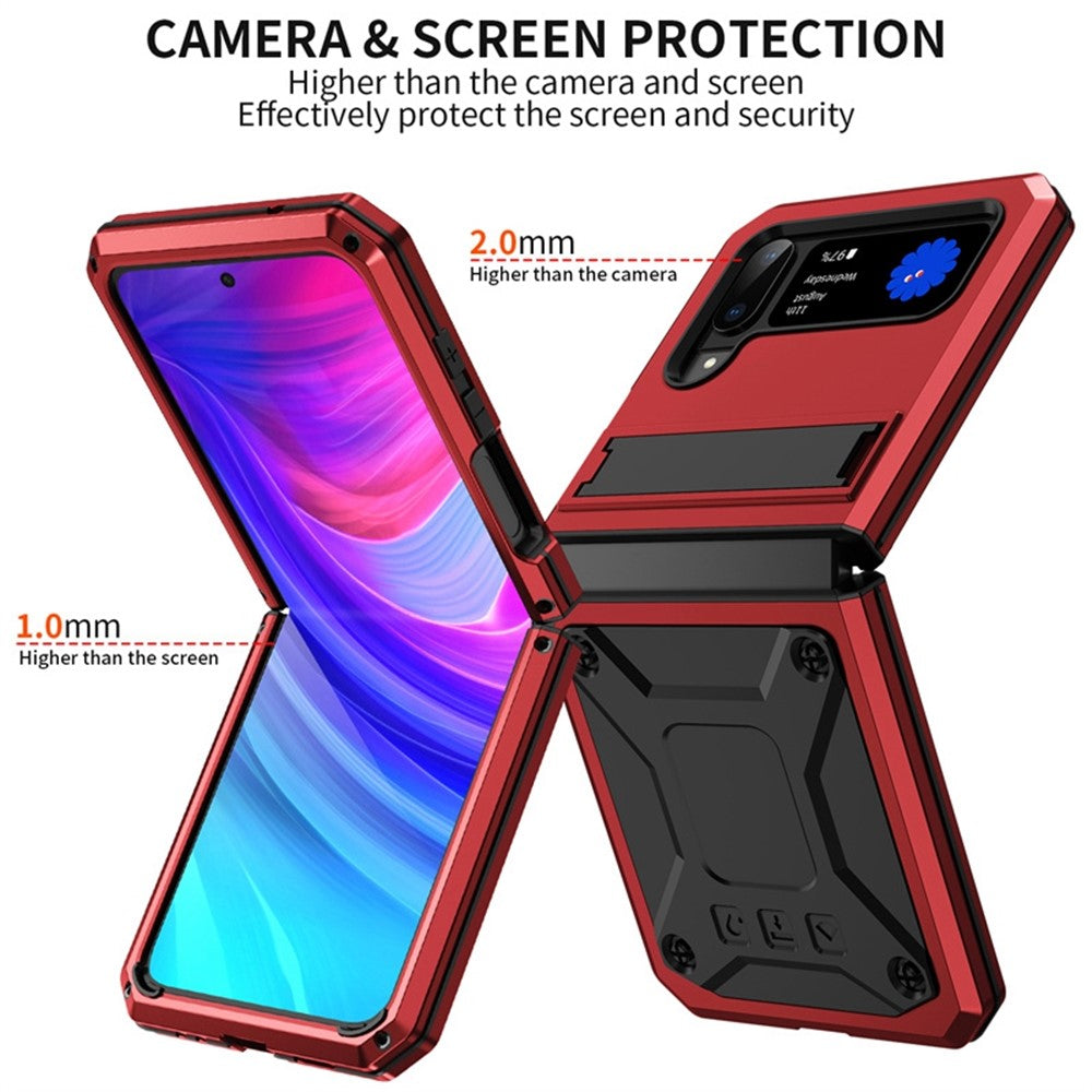 For Samsung Galaxy Z Flip4 5G Phone Case Metal + Silicone + PC Dust-proof Drop-proof Anti-wear Back Cover with Magnetic Kickstand