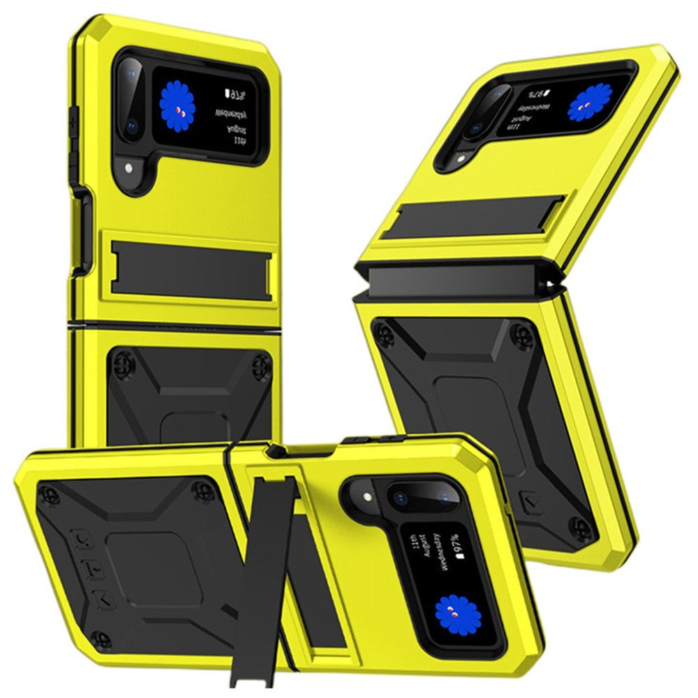 For Samsung Galaxy Z Flip4 5G Phone Case Metal + Silicone + PC Dust-proof Drop-proof Anti-wear Back Cover with Magnetic Kickstand