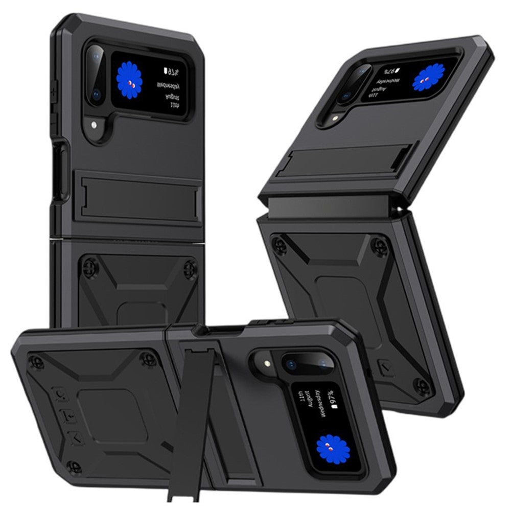 For Samsung Galaxy Z Flip3 5G Dust-proof Drop-proof Phone Case Metal + Silicone + PC Cover with Magnetic Kickstand