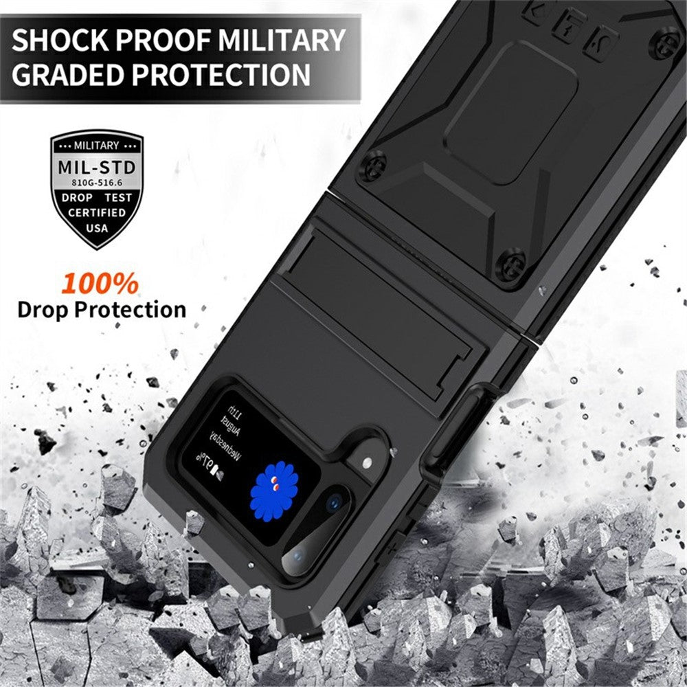 For Samsung Galaxy Z Flip3 5G Dust-proof Drop-proof Phone Case Metal + Silicone + PC Cover with Magnetic Kickstand