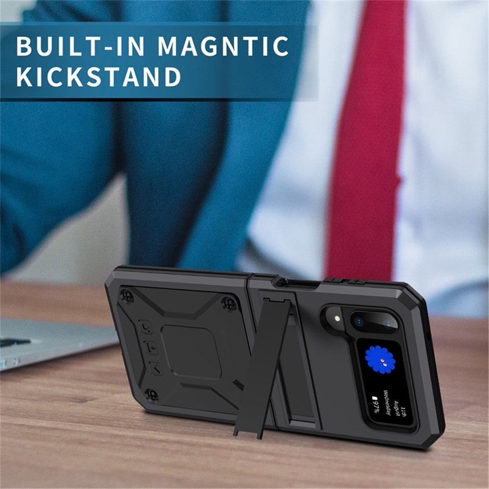 For Samsung Galaxy Z Flip3 5G Dust-proof Drop-proof Phone Case Metal + Silicone + PC Cover with Magnetic Kickstand