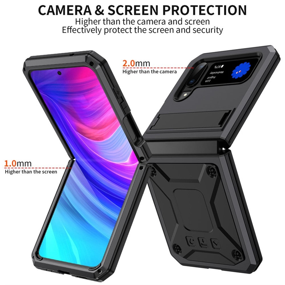 For Samsung Galaxy Z Flip3 5G Dust-proof Drop-proof Phone Case Metal + Silicone + PC Cover with Magnetic Kickstand