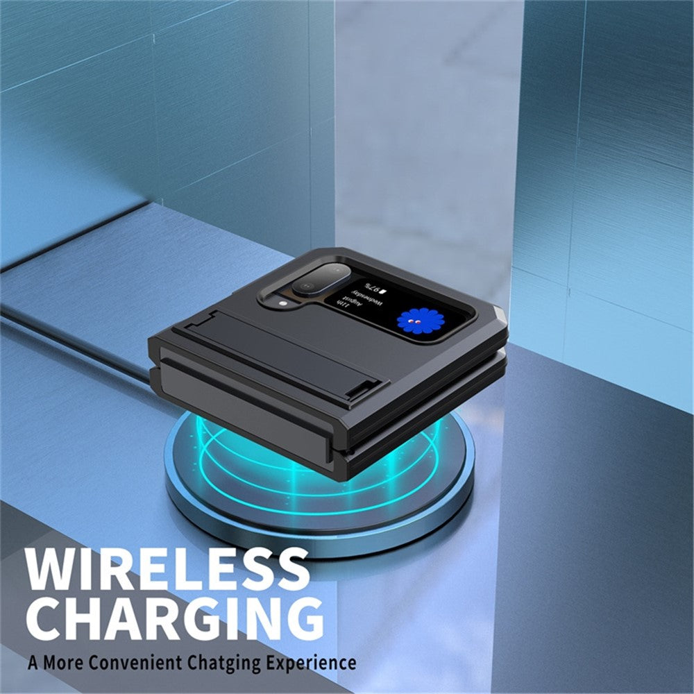 For Samsung Galaxy Z Flip3 5G Dust-proof Drop-proof Phone Case Metal + Silicone + PC Cover with Magnetic Kickstand
