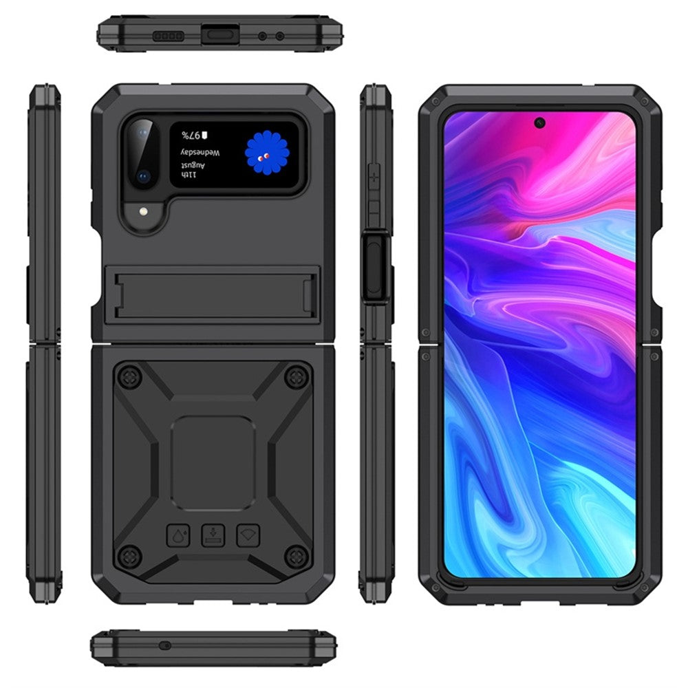 For Samsung Galaxy Z Flip3 5G Dust-proof Drop-proof Phone Case Metal + Silicone + PC Cover with Magnetic Kickstand