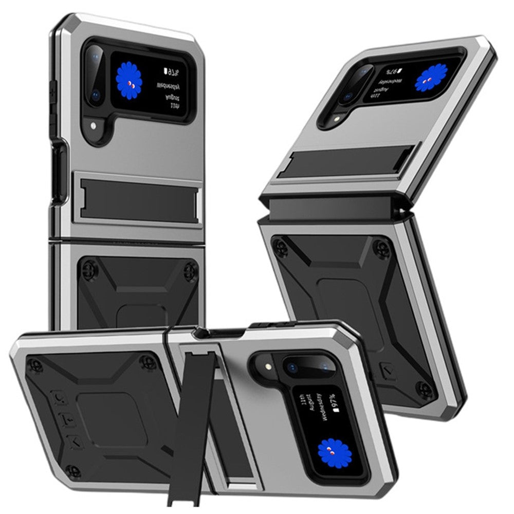 For Samsung Galaxy Z Flip3 5G Dust-proof Drop-proof Phone Case Metal + Silicone + PC Cover with Magnetic Kickstand