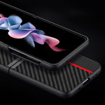 Samsung Galaxy Z Flip4 5G Kolfiberstruktur Skarvning Matt Ultratunt Bakstycke Läder+PC Slitstarkt mobilskal