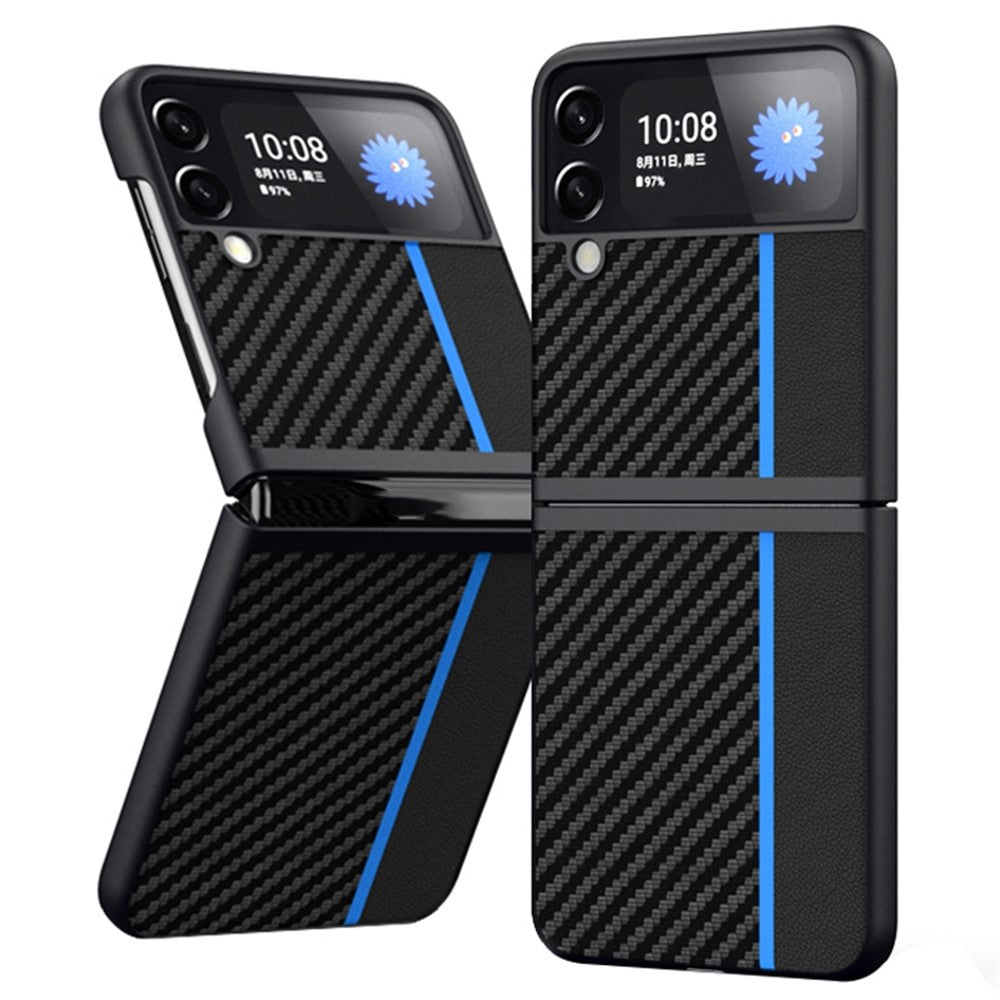 Samsung Galaxy Z Flip4 5G Kolfiberstruktur Skarvning Matt Ultratunt Bakstycke Läder+PC Slitstarkt mobilskal