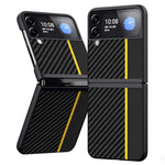 Samsung Galaxy Z Flip4 5G Kolfiberstruktur Skarvning Matt Ultratunt Bakstycke Läder+PC Slitstarkt mobilskal