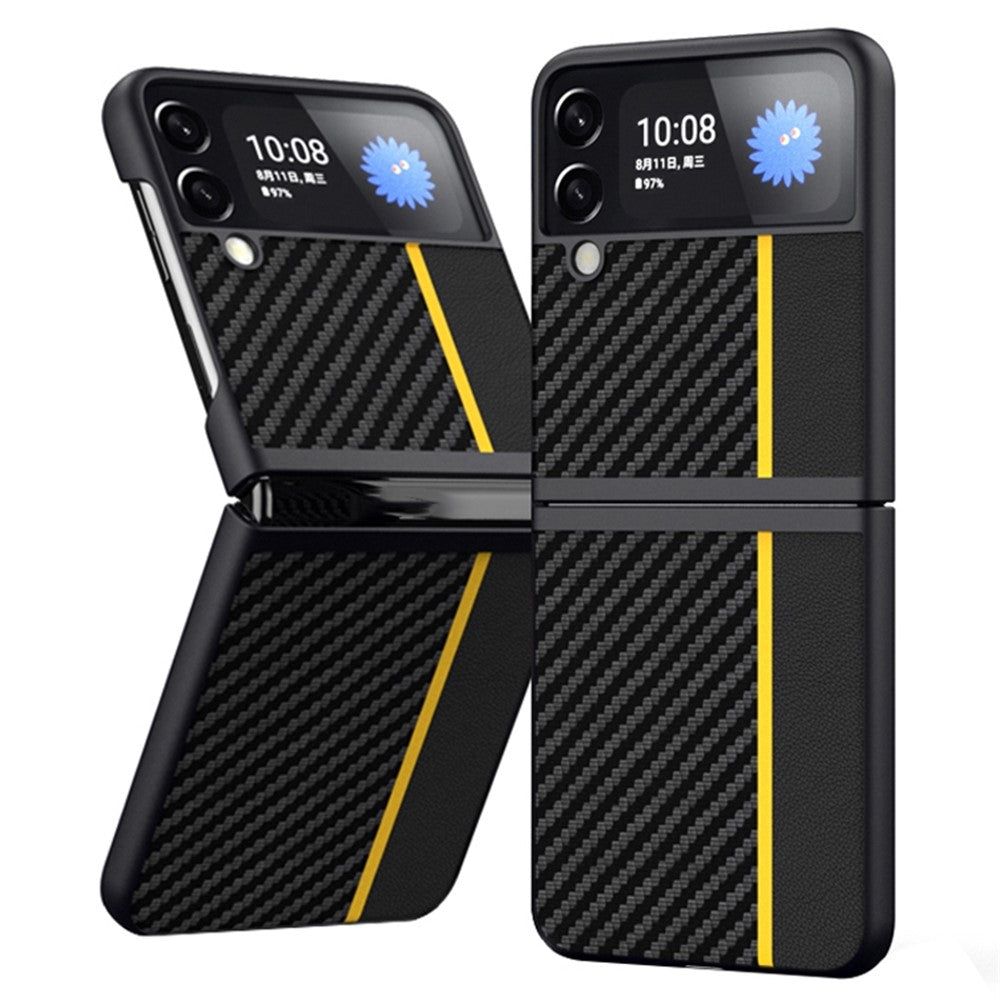 Samsung Galaxy Z Flip4 5G Kolfiberstruktur Skarvning Matt Ultratunt Bakstycke Läder+PC Slitstarkt mobilskal